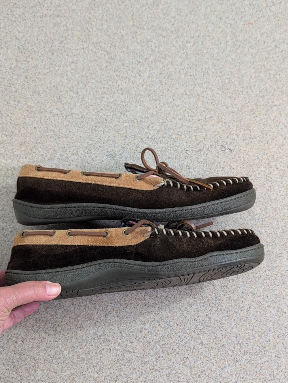 Florsheim Moccasin Slippers Shoes Brown Leather 4492385, Men's 11, Plaid Inside - Picture 6 of 10